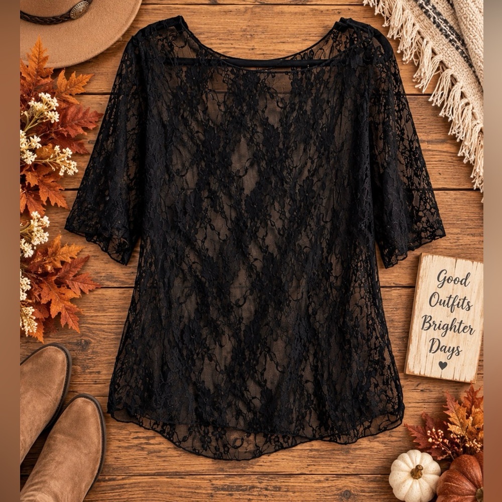 Avidlove Black Lace Overlay Women's Lace Top